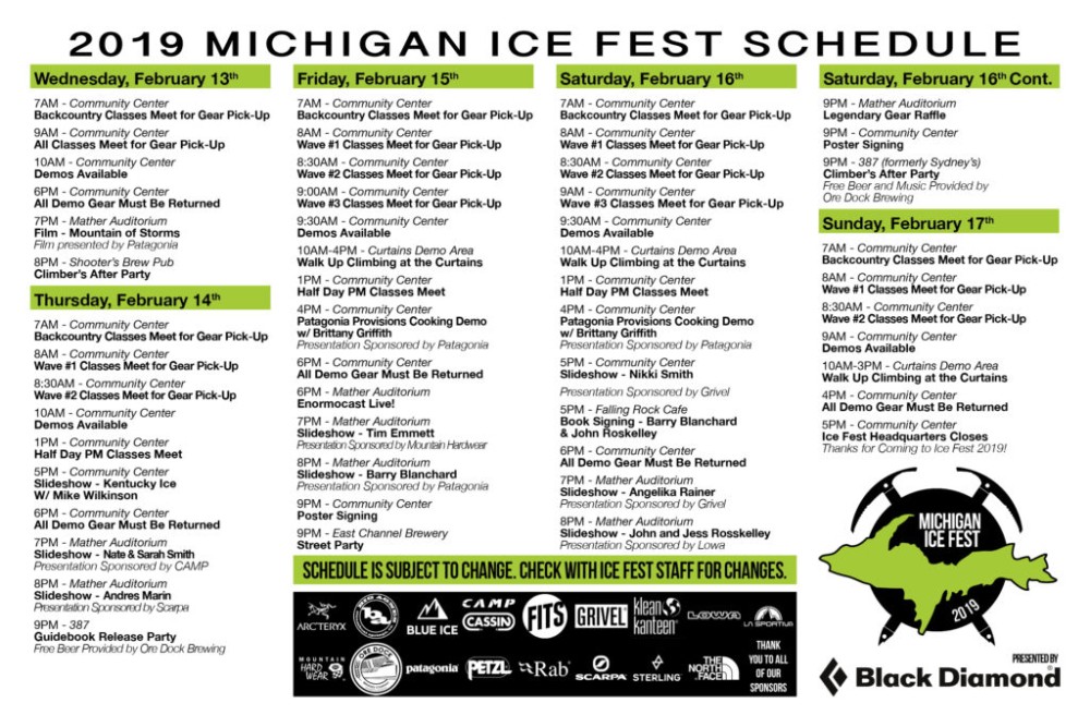 2019-Michigan-Ice-Fest-Schedule-Feb-13-17-Munising-Ice-Climbing