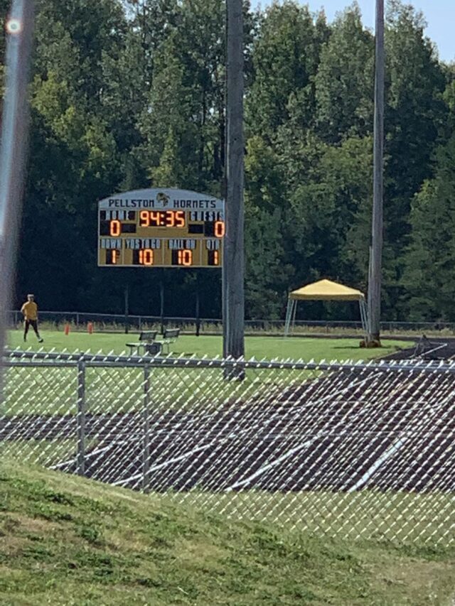 It was a hot, muggy Saturday afternoon in Pellston as the Mustangs visited the Hornets on Saturday, September 10, 2022. Immediately prior to kickoff, announcer Charlie Nebel was stung by a literal Hornet in the press box. Each team came in to the game with a record of 2-0.