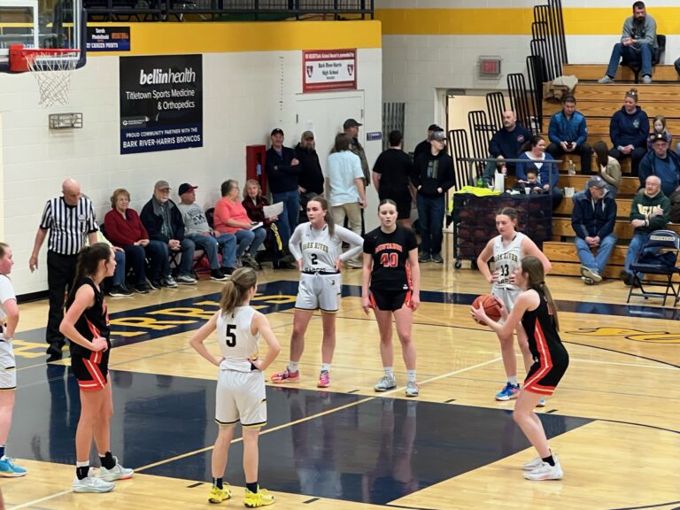 In a tough game the Munising girls fall to the Bark River-Harris Broncos 31-52.