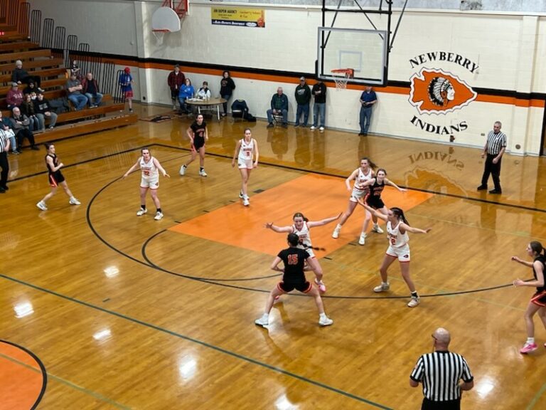 Munising Mustangs (47) Girls Basketball District Champions over Newberry Indians (40)