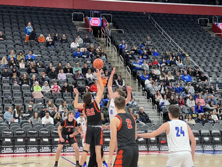 The Mustangs boys complete the Detroit road game sweep defeating the Brimley Bays 65-41 in downtown Detroit.