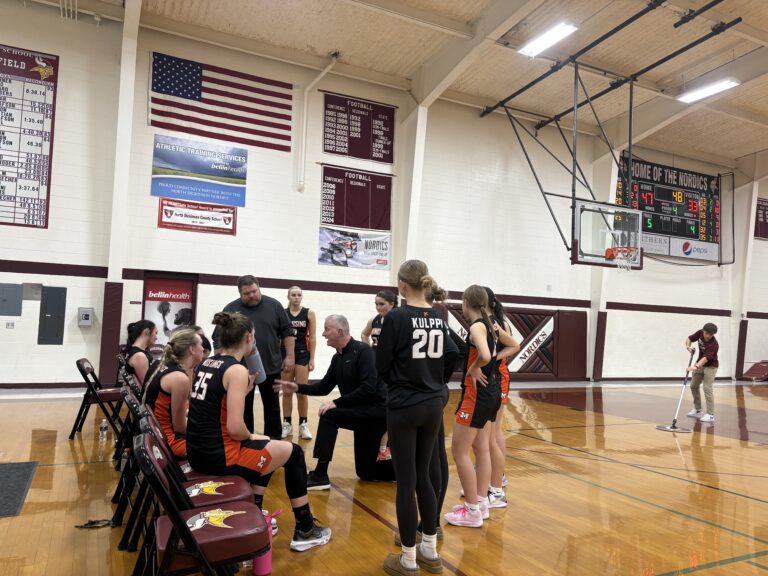 A tough night for the Mustang girls as they fall to the North Dickinson Nordics, 38-47.