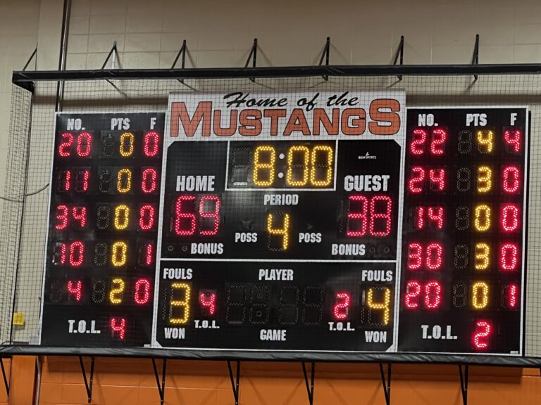 The Mustang boys dominated the Escanaba Eskymos in a raucous gym tonight in Munising, 69-38.
