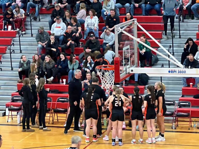 Mustang girls  just short, falling to the Marquette Sentinels, 53-58 tonight in Marquette.